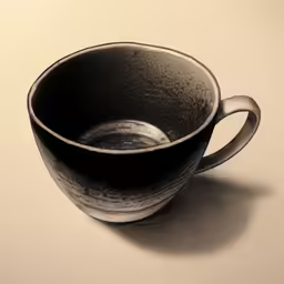 a black cup with a black handle on a white background