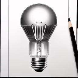 pencil drawing of a lightbulb with pencil and eraser