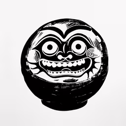 the black and white artwork has been drawn with ink,an abstract black and white image of an asian style mask