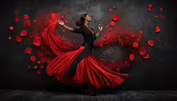 an artistic photo with red and black dress