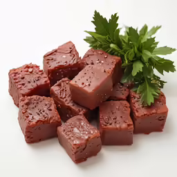 squares of chocolate are being shown with herbs