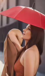a woman in a bikini holds an umbrella