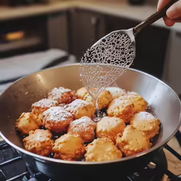 a skillet with some biscuits and gravy on top