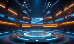 an empty auditorium with blue lighting in the dark