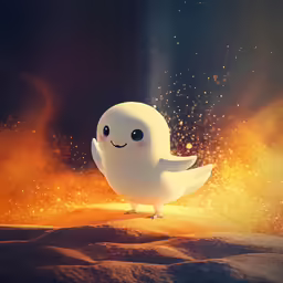 an artificial ghost with big eyes on a stage