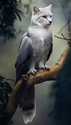 a cat sitting on a branch and looking straight ahead