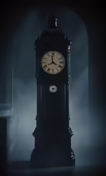 a clock is placed between two pillars in the room