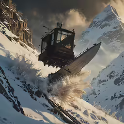 a ship sits on top of a snowy hill