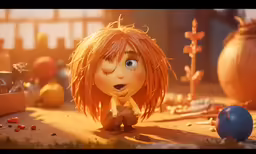 a girl doll sits on the ground surrounded by halloween decorations