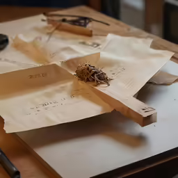 the paper has been shredded open to show a small piece of wood
