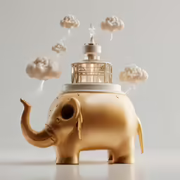 an elephant statue with several clouds coming out of it