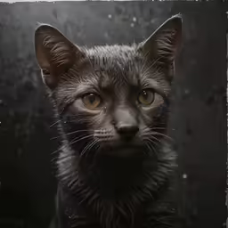 an old photograph of a kitten looking at the camera