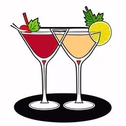 a couple of glasses with drinks and lime,two martinis on a white background with a lime and a pepper