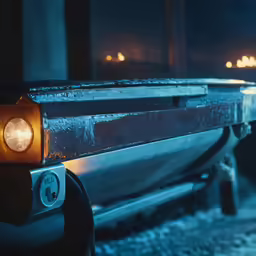 a large metal object with the light shining on top