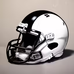 a black and white helmet on a gray surface
