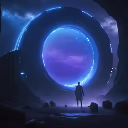 a man in the middle of a tunnel with lights on