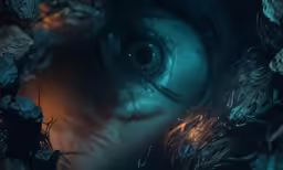 the human eye, seen through an insect - covered cloth