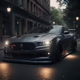 the grey car is driving down the street