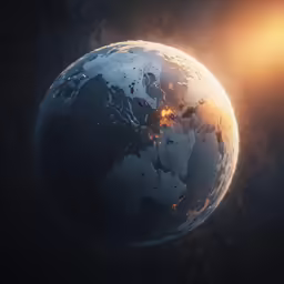 the sun rising behind the earth as it lights up