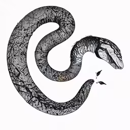 an ink drawing shows a snake on a branch