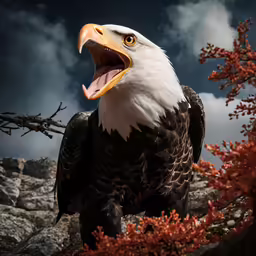 an eagle has its mouth open and tongue out