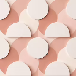 two white circles are standing on pink and tan squares