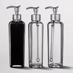 three bottles are shown, each containing soap and lotion