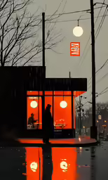 there is a man standing outside of the restaurant