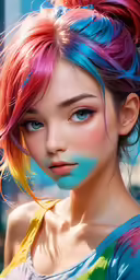 girl with multi - colored hair and multicolored makeup