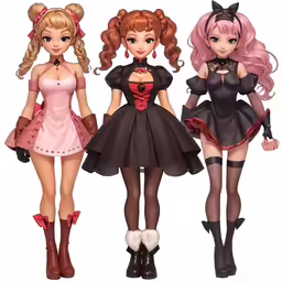 three different colored girls in short outfits