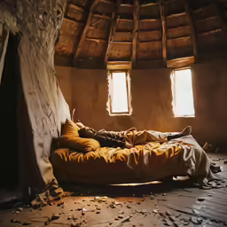 a mattress sitting inside of a bedroom under a window