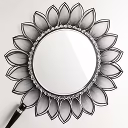 decorative mirror and pen are in a flowered display