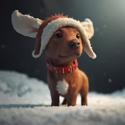 the small brown dog is wearing a santa hat
