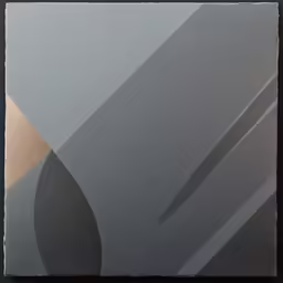 square grey business card with metallic circles and curves