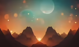 a landscape with mountains and stars in the sky