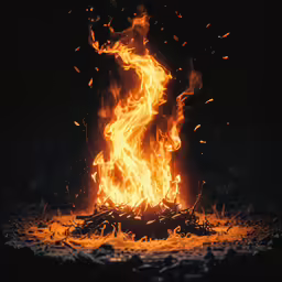 a fire that is lit with bright orange and yellow flames