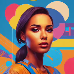 a girl is featured on this digital painting by the wall,an image of a girl with purple hair