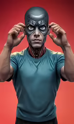 a man in blue is posing for the camera