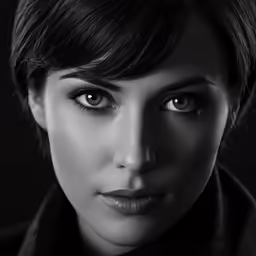 an old fashioned photograph of a woman with short hair