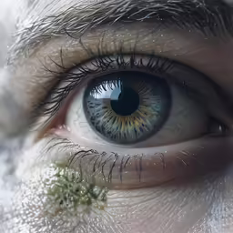 a blue eye with long black mascara on top of it