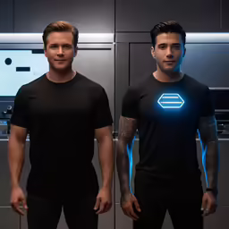 a couple of men standing next to each other