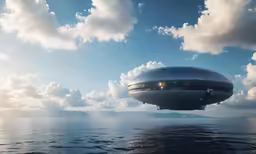 a small air boat is floating in the water