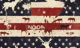 a flag with some animals on it
