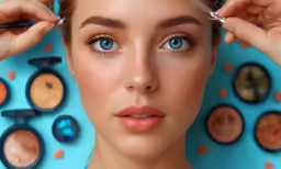 a girl is putting a pair of blue eyeshade on her nose