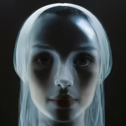 an alien woman with white hair and clear skin