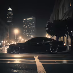 a car parked in the middle of an intersection at night