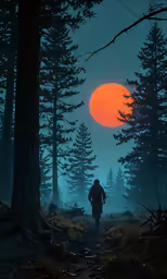 a man is riding his bike down a forest path