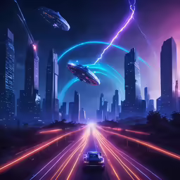 sci - fi futuristic city with cars and flying objects