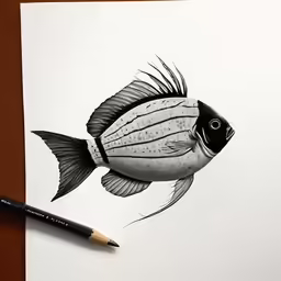 a pencil drawing of a fish on paper