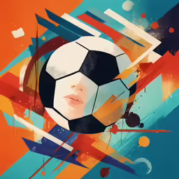 a colorful poster of a woman with a soccer ball on it
